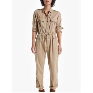 Xirena Jumpsuit Cotton Utility Military Tan Button Front Safari Casual Womens XS